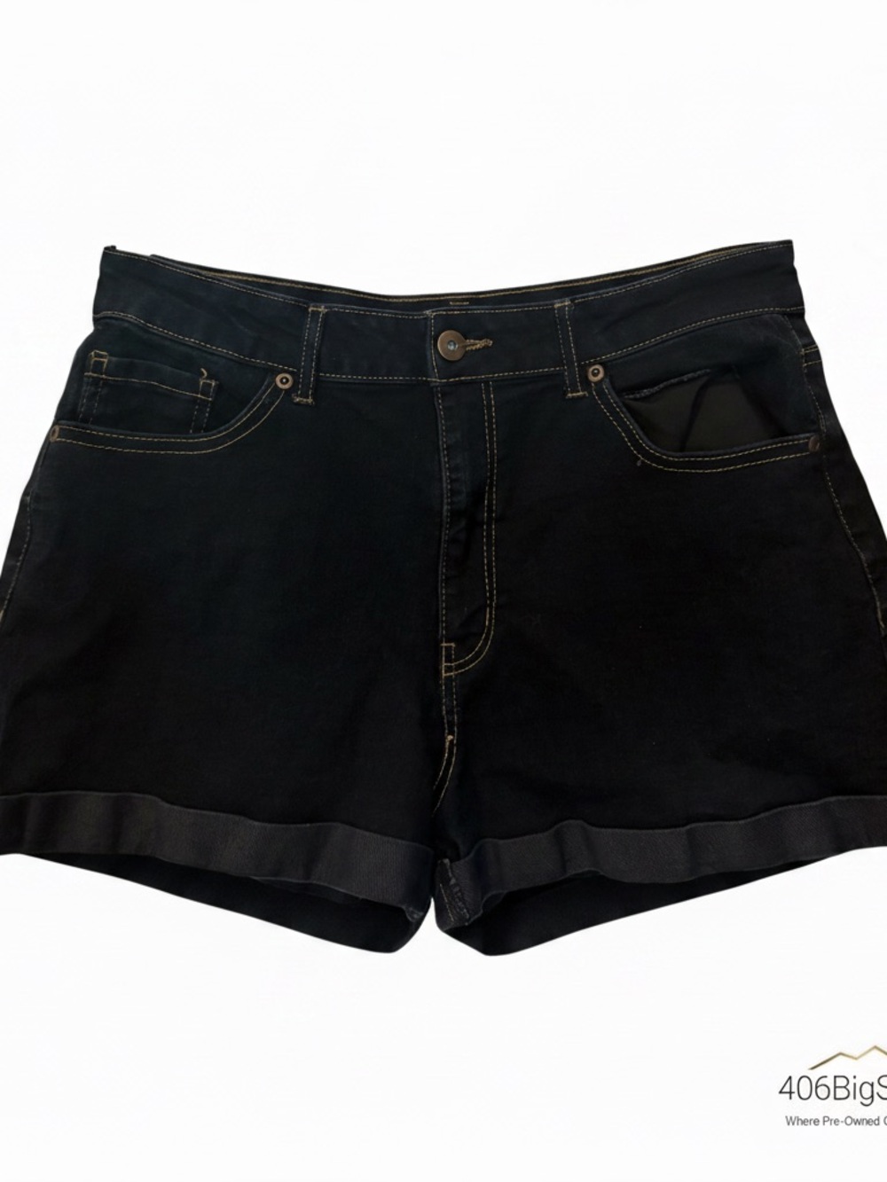 Forever 21 Black Cuffed Denim Shorts